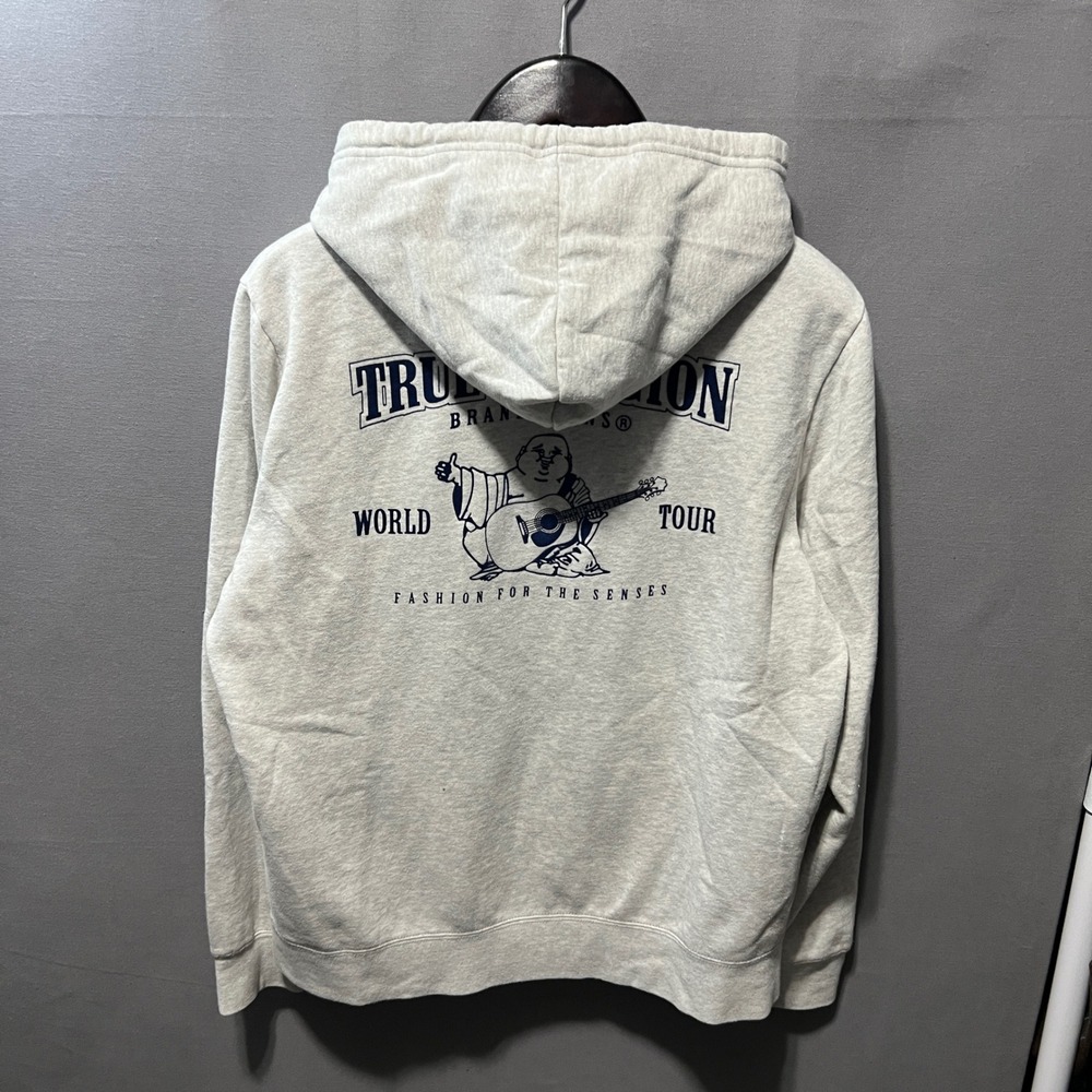 True Religion World Tour Zip Up Hoodie Mens Grey Buddha Horseshoe Graphic XL